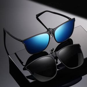 Nuevas gafas de sol polarizadas con clip Hombres Mujeres Flip Up UV400 Gafas Marco negro mate Tonos de conducción Visión nocturna fotocromática para anteojos recetados de alta calidad