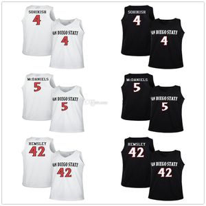 NIEUWE AZTECS Basketball Jerseys College San Diego 4 State Malcolm Thomas Basketball Jerseys Michael Sohikish 5 Jalen McDaniels 42 Jeremy Hemsl