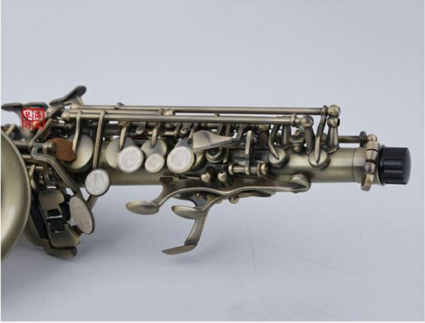 Nouveau saxophone soprano incurvé si bémol en cuivre antique avec étui à embouchure et accessoires