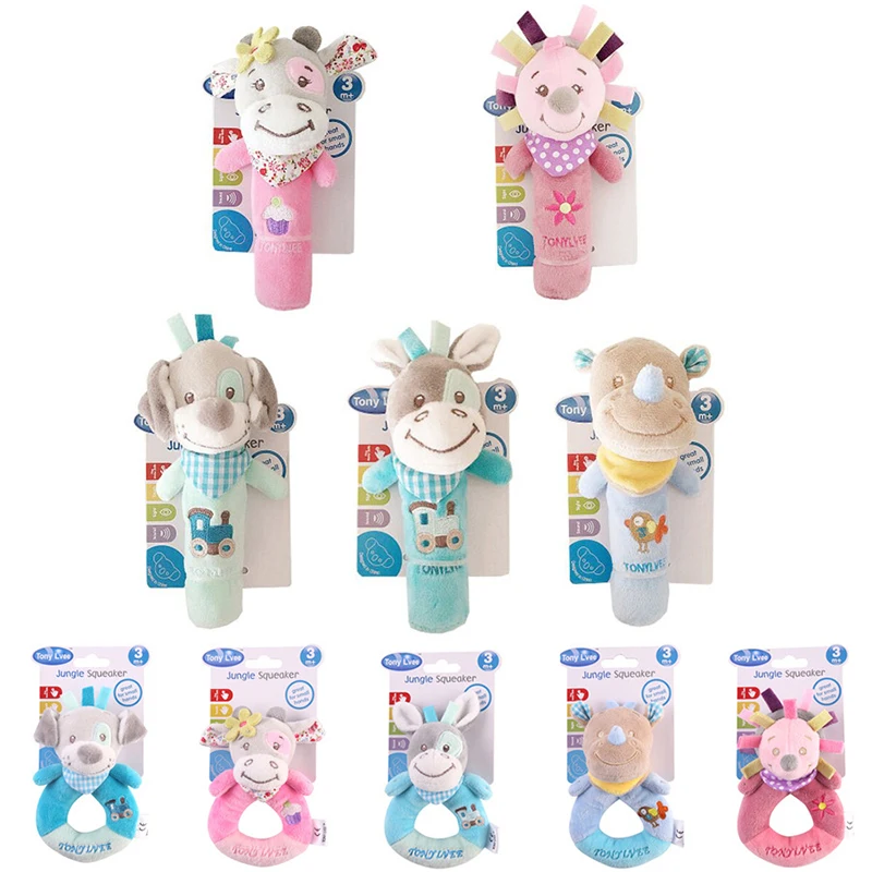 Ny Baby Animal Hand Bell Rattle Soft Rattle Toy Nyfödd utbildning Rattle Mobiles Baby Toys Söta plysch Bebe Toys 0-12 månader