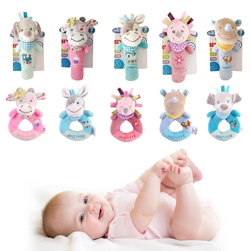 Nouveau bébé animal hand cloche hochet soft rattle jouet nouveau-né hochet éducatif mobiles bébé toys mignon peluche bebe toys 0-12 mois