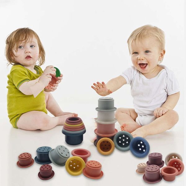 Jouets de bain pour bébé, tasse empilable, jouets colorés, cadeau d'intelligence éducative précoce, tasse empilée en forme de bateau, jouets à tour pliante, nouvelle collection 2022