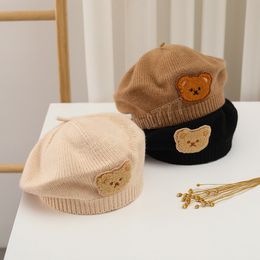 Nouveau bébé béret chapeau hiver printemps mignon ours doux coton chaud tricoté bérets coréen garçon fille bérets peintre casquette Bonnet