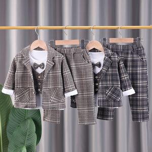 Nouveaux bébés garçons Vêtements Mâles enfants Suit gentleman Style Formal Plaid Cods Shirt Pantal