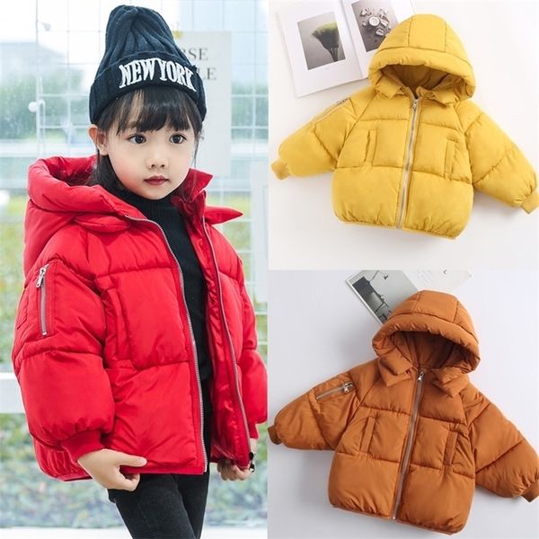 New Baby Boys Girls Cute Cotton Down Jacket 1-8 años de edad Niños Winter Warm Hooded Clothes Korean Kids Outwear Overoles 201126