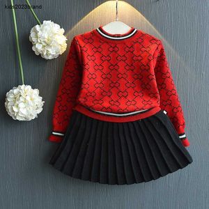 Ensemble de vêtements tricotés pour enfants, nouvelle collection automne-hiver, pull, jupe courte, deux pièces, costumes à manches longues pour filles