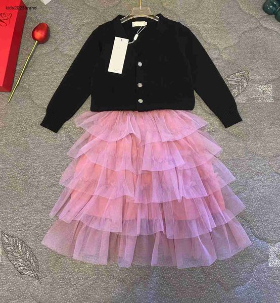 Nouveau bébé robe ensemble enfant ensembles enfants vêtements de marque taille 90-140 filles Cardigan pull gâteau Net fil longue demi-jupes Dec05