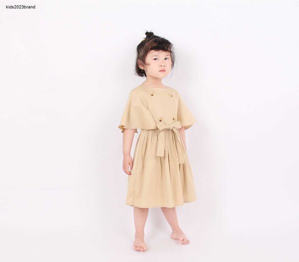 Nouveau bébé robe taille design fille robes enfants vêtements de marque taille 100-130 enfant jupe à manches courtes enfant en bas âge redingote Dec05