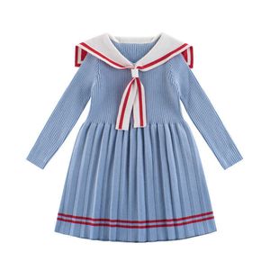 NOUVEAU Bébé Fille Automne et Hiver Pull Sweater Robe Nouveau Coréen Children Sweater Robe Fille Casual Solid Color Robe Q0716