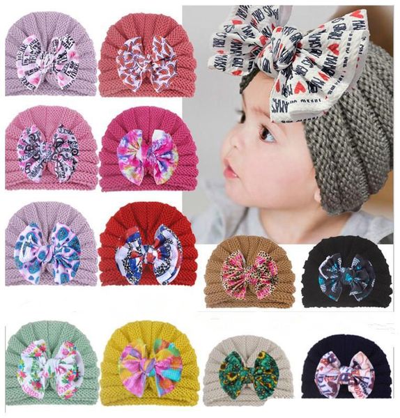 Nouveau bébé fille garçon tricoté Turban casquette lapin oreilles arc chapeau enfant en bas âge enfants tête bandeau couleur bonbon laine casquette