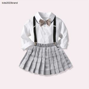 Nieuwe Baby Meisje Kleding School Stijl Uniform Pak Britse Korte Rok 3 ~ 8 Jaar Kinderen Korte Mouw + Geplooide Rok Pak