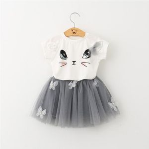 2022 zomer nieuwe baby set meisje prinses jurk dieren kat meisjes set t-shirt + rok outfit meisjes kleding mooie cartoon kinderkleding