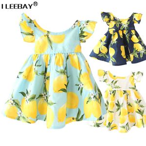 Nieuwe Baby Meisjes Jurk Prinses Party Pageant Jurk Fly Sleeve Tulle Stitch Vest Jurk Lemon Kostuum Kid Infant Robe Fille Vestido Q0716