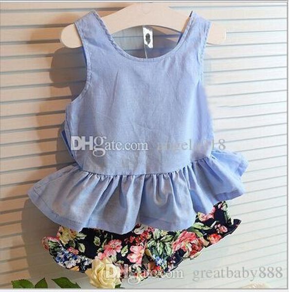 Nouveaux bébés filles tenues Back Bow gilet robes + Shorts floraux 2pcs / set Été enfants été bébé vêtements DHL C1071