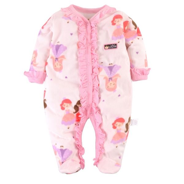 Nouveau bébé filles barboteuses polaire corps plus chaud corail velours rose princesse pyjamas vêtements de nuit tenue confortable couvre-pied 210413