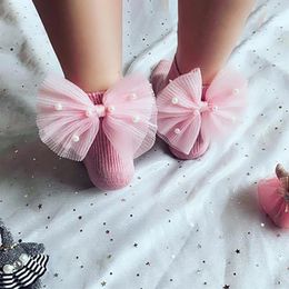 Novas meias para bebês meninas com laços meias infantis de algodão até o tornozelo com miçangas meias princesas fofas para crianças 5 pares 10 peças 286r