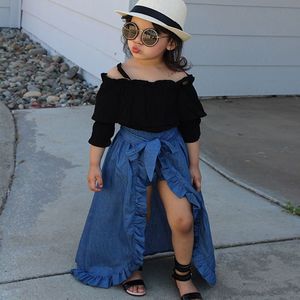 Nieuwe Baby Meisjes Drie Pieces Suits Sling Top + Denim Rok + PP Shorts Kids Outfits Kleding Set Halloween Girls Boutique Fall Kleding