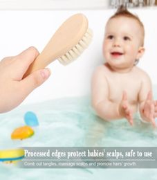 Nieuwe baby haarborstel kam houten handgreep pasgeboren kinder haarborstel kinderkam zacht wollen haar hoofdhuid massage3734302