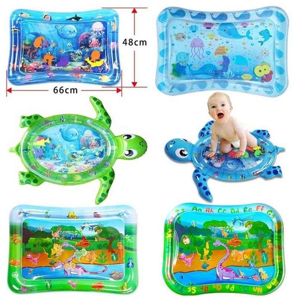 Bebé niños juego de agua estera inflable PVC infantil barriga tiempo playmat niño almohadilla de agua para bebé divertido juguete de pescado para niños 210402