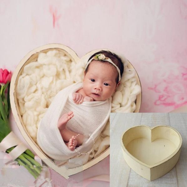 Nouveau bébé photographie accessoires en bois coeur forme boîte nouveau-né nourrissons photo posant accessoires de tir 210315