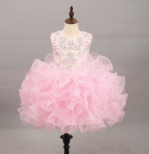 Nieuwe baby roze peuter cupcake pageant jurk ruches kristal backless kleine meisjes verjaardag formele eerste heilige communie jurk kinderen prom-jurk