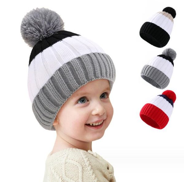 Nouveau bébé Pom Pom Ball Beanie chapeau infantile hiver chaud bonnet tricoté enfant en bas âge multicolore câble Slouchy fil laine tricoté bonnets chapeau
