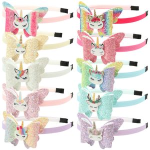 Bébé arc-en-ciel licorne bandeau enfants Sequin nœud papillon paillettes rose dessin animé arc bâtons de cheveux fille fête accessoires