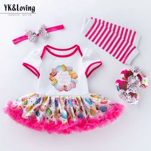 Nouvelle robe pour enfants à manches courtes pour bébé, robe bébé fille de 0 à 2 ans, chaussures et chaussettes pour tout-petits, ensemble de vêtements pour enfants 4 pièces