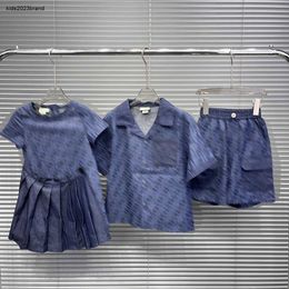 Nieuwe baby rok Blue Letter Print Princess Dress Maat 100-160 cm kinderontwerper kleding zomer broers en zussen set Girls PartyDress 24April