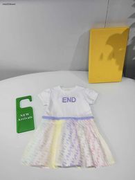 Nieuwe baby rok regenboog kleurontwerp prinses jurk maat 100-160 cm kinderdesigner kleding geborduurd logo meisjes feestdress 24APRIL