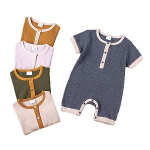 Nouveau bébé printemps été vêtements nouveau-né bébé fille garçon côtelé barboteuse coton tricoté combinaison vêtements solides 0-18M 210413