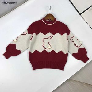 Nieuwe baby trui herfst Splicing ontwerp meisje Knitwear top Maat 120-160 Schattig konijn patroon jacquard kinderen Gebreide trui Oct25