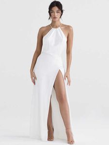 Nieuwe Backless Satin Maxi -jurk voor vrouwen Summer Beach Vacation Outfits Jurk Elegant Black Evening Party prom jurk