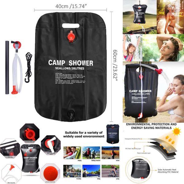 Nouveaux sacs à dos 20L Camping sac de douche créatif chauffage solaire température Portable pliant bain extérieur sac en PVC robinet de douche réglable