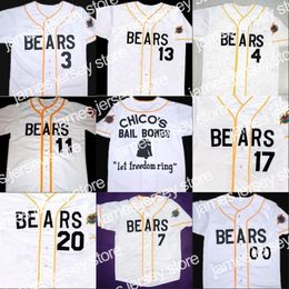 New Bad news BEARS Movie Jersey Botón abajo Blanco 100% cosido Camisetas de béisbol personalizadas Cualquier número de nombre al por mayor