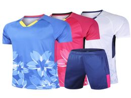 Nuevo traje de bádminton deporte corto pantalones cortos de manga men039s camiseta de tenis de mesa women039s camisa de tenis 1167339