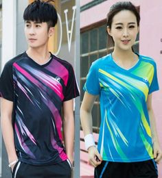 Nuevo bádminton Top Men039s y women039s deportes cortos de secado rápido camiseta media manga tenis de mesa ropa de entrenamiento 9910351