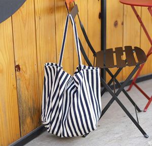 New-Bags Rétro et Artistique Simple Sac à Main Lady Rayé Toile Sac Casual Grand