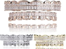 Nuovo Baguette Set Denti Grillz Superiore Inferiore Oro rosa Argento Colore Griglie Bocca dentale Hip Hop Gioielli di moda Rapper Jewelry1354729