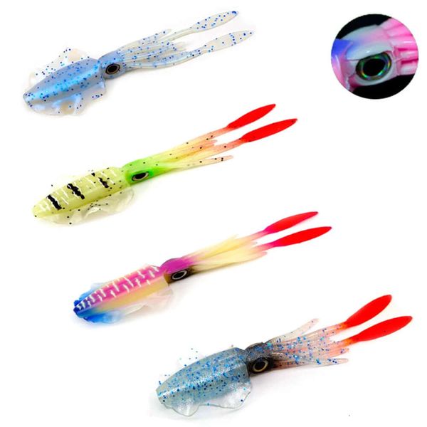 Nuevos cebos Señuelos Cebos de calamar artificiales Pesca señuelo suave 9 colores 15 cm 20 g Señuelos luminosos de pesca con plantilla de calamar para accesorios de cebo marino Pesca