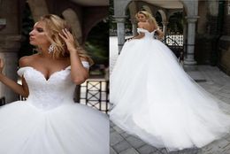 Nouvelle robe de bal robes de mariée chérie hors épaule princesse robes de mariée en dentelle perlée avec perles robe de mariée à lacets 6132628