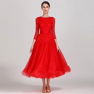 Nouvelle Robe De Danse De Salon Pour Les Femmes Valse Moderne Compétition Standard Robe De Danse Noir Rouge Bleu Haute Qualité 1 2 Manches En Dentelle Dress211t