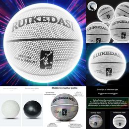 Nieuwe Ballen Maan Wit Reflecterend Basketbal 7# Reflecterend Basketbal PU Basketbal Tieners Game Training Ballen Verjaardagscadeau