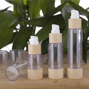 Nueva botella de embalaje cosmético de bambú 20ml 30ml 50ml 80ml 100ml 120ml Botellas vacías de bomba de vacío sin aire para crema de maquillaje