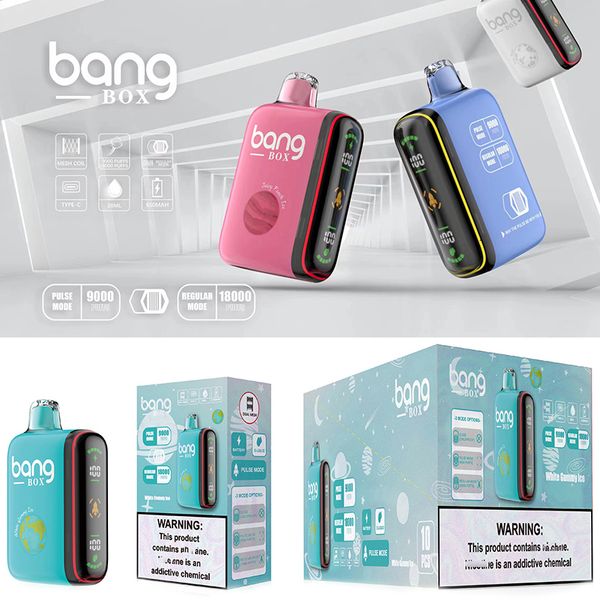 NOUVEAU BangBox 18000 12 saveurs Type-C Bobine de maille Mode d'impulsion Mode régulier Stylo vape jetable avec sécurité enfant Affichage de l'électricité et de l'huile E-cigarettes