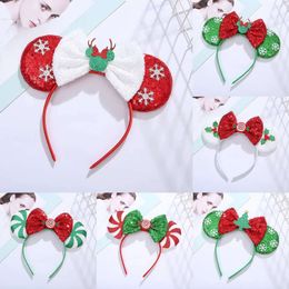 Nuevos Banners Serpentinas Confeti 1 pieza Orejas de ratón navideñas Diadema con lazo Orejas de ratón brillantes para mujeres Niños Accesorios para el cabello DIY Diademas para fiesta de cumpleaños de Navidad