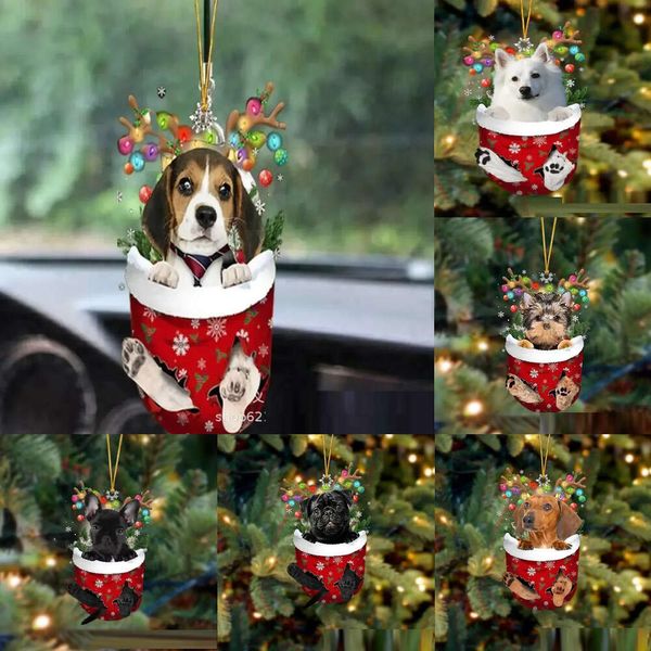 Nouvelles bannières banderoles confettis de noël mignon chiot chien coquille pendentifs suspendus arbre de noël goutte ornement joyeux Chriatma maison voiture décor bonne année 2024