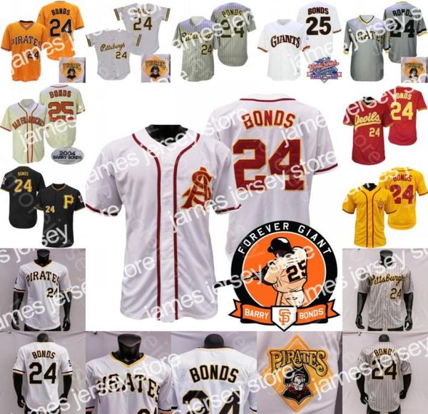 New Barry Bonds Jersey Person Patch 1989 blanc 2004 crème asu collège jaune rouge noir gris sf rétro i le joueur finstripe blanc pull9815016