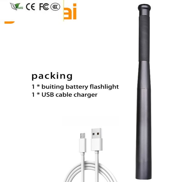 Nueva linterna LED en forma de bate de béisbol XM-T6 batería integrada linterna de seguridad de autodefensa portátil linterna de energía móvil para teléfono móvil B9