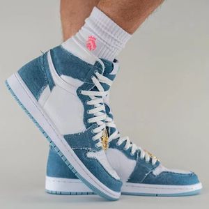 Nouveaux chaussures de basket-ball 1S 1 High OG Denim Hommes Blanc Porté Bleu Métallisé Or Femmes Hommes Baskets Baskets De Sport 36-47 DM9036-104